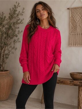 Alice + Olivia Pink Cable Knit Scoop Sweater